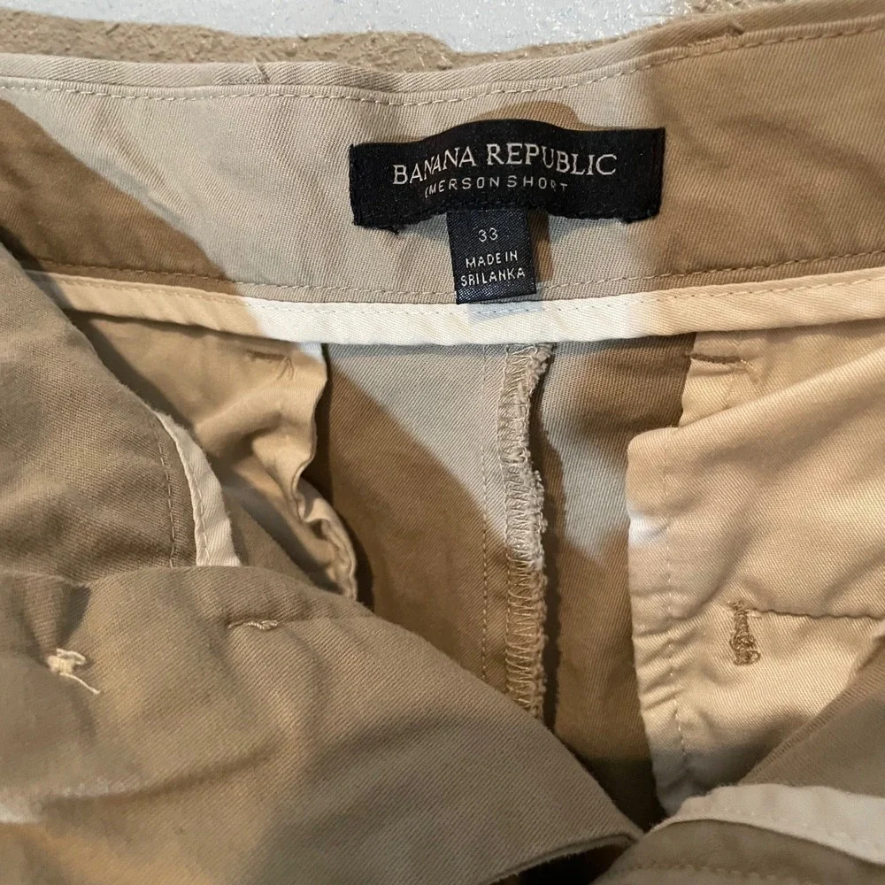Banana Republic Emerson Shorts Mens 33 Khaki Tan‎ Cotton Stretch Chino Preppy